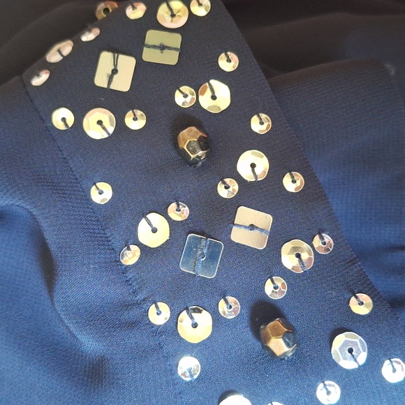 Sheer Wrapper Robe Intimate Apparel Deep Navy Blue Sequins by Ignite Evenings - Picture 2 of 6